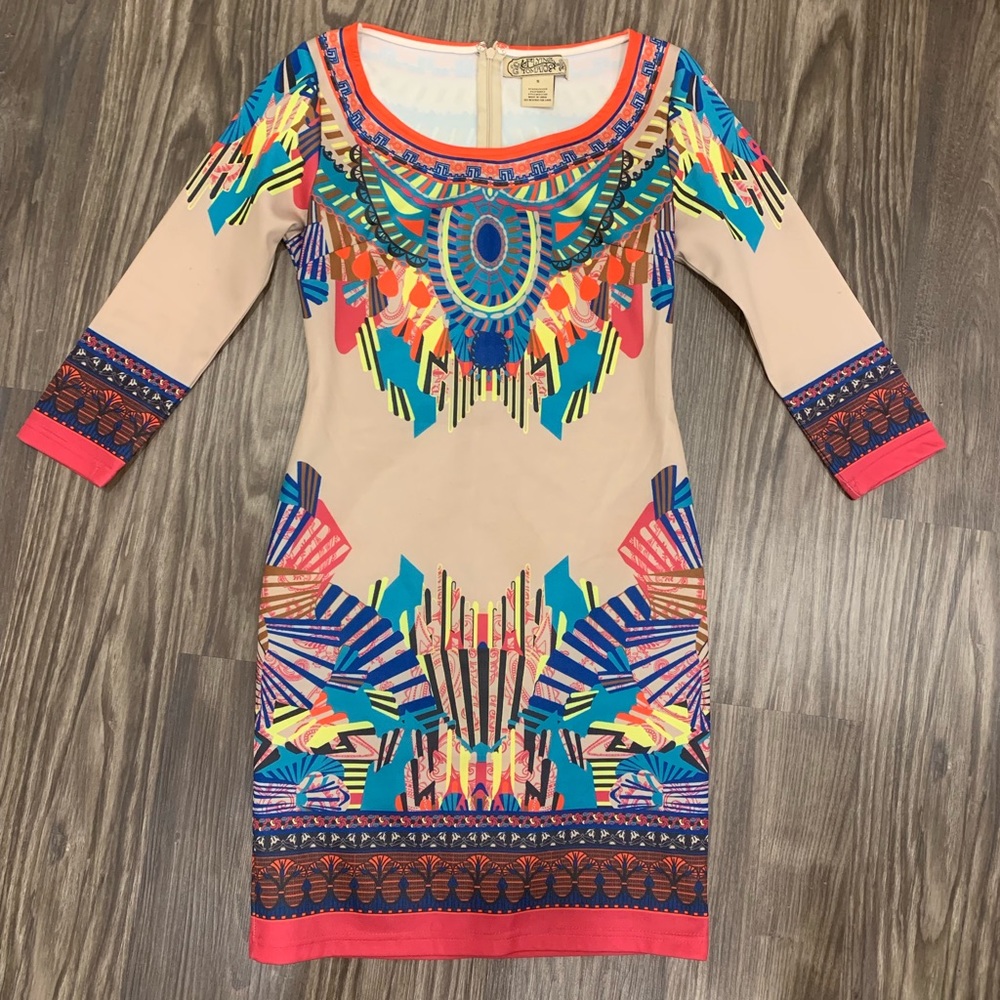 Flying tomato unique print fitted zip up dress